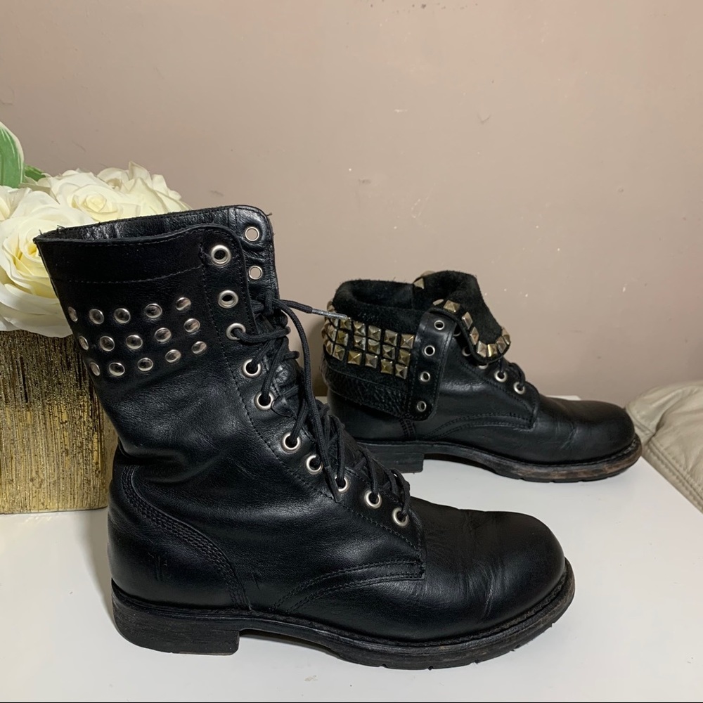 SOLD Frye Rogan Stud Lace Up Boots Fold Over - Picture 3 of 13